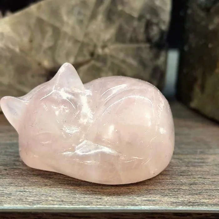 Rose Quartz & Opalite Crystal Cat