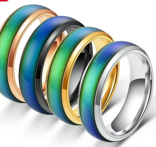 Mood rings in silver, gold and black bands