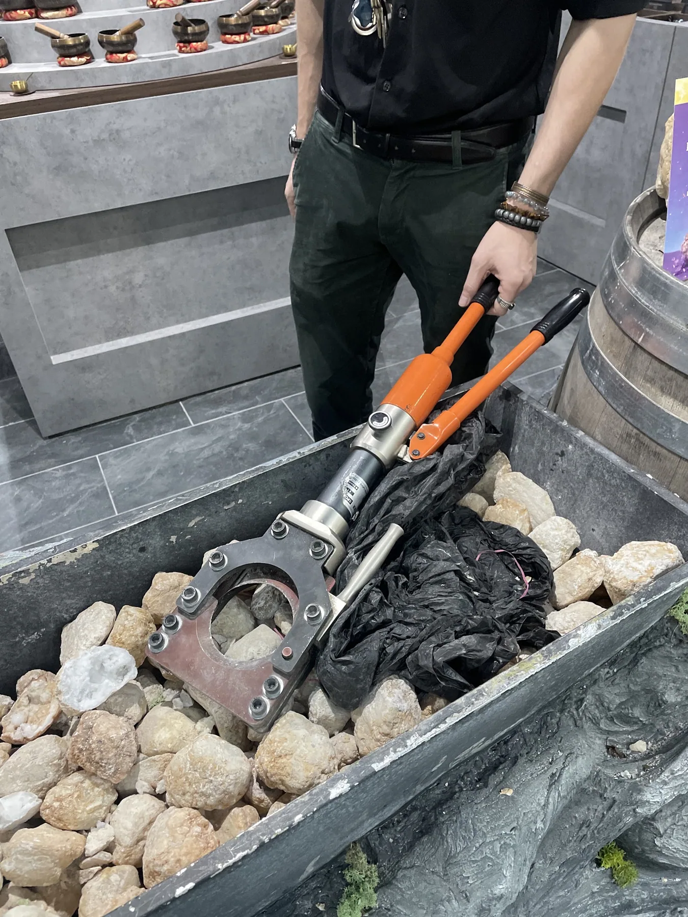 Cracking open a geode in our Highcross shop