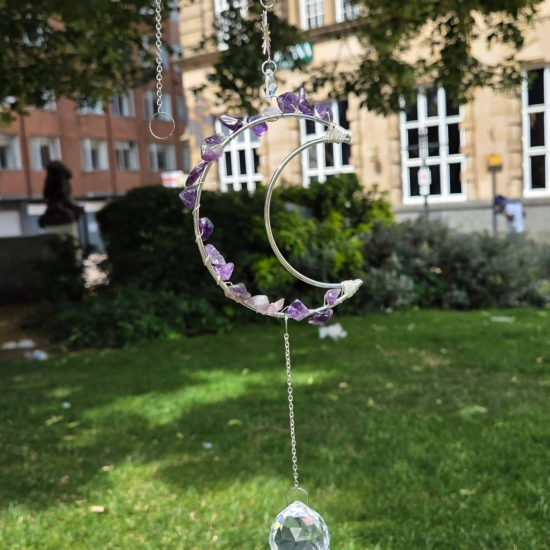 Amethyst half moon suncatcher