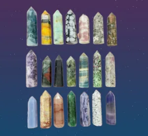 Rows of small crystal towers in different stones