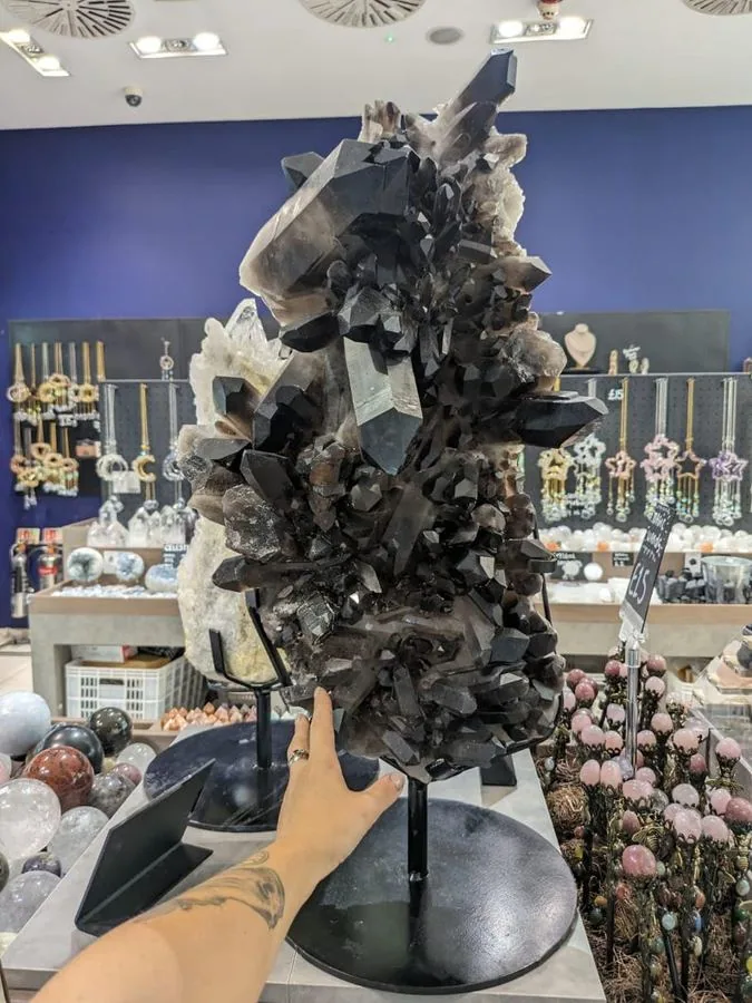 XXL Smoky Quartz Cluster on Stand, 73cm