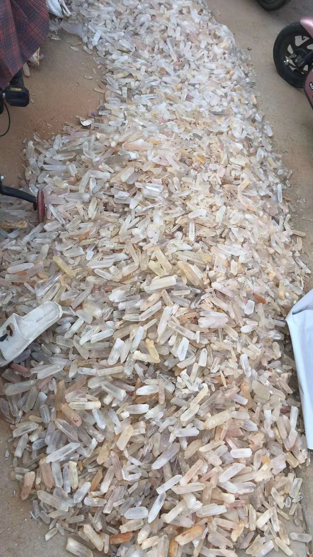 Raw quartz points, sorted by hand