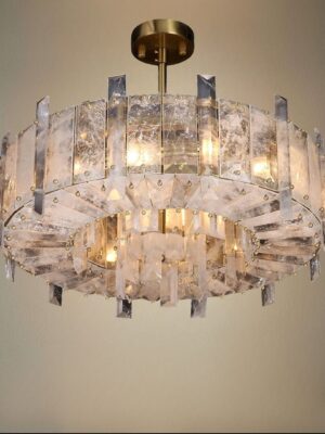 Round Natural Clear Quartz Slab Chandelier