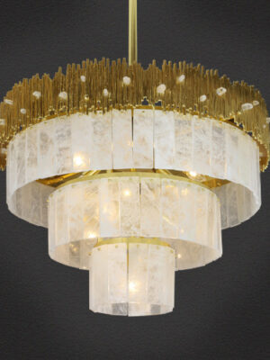 Three-Tier Natural Clear Quartz Slab Chandelier
