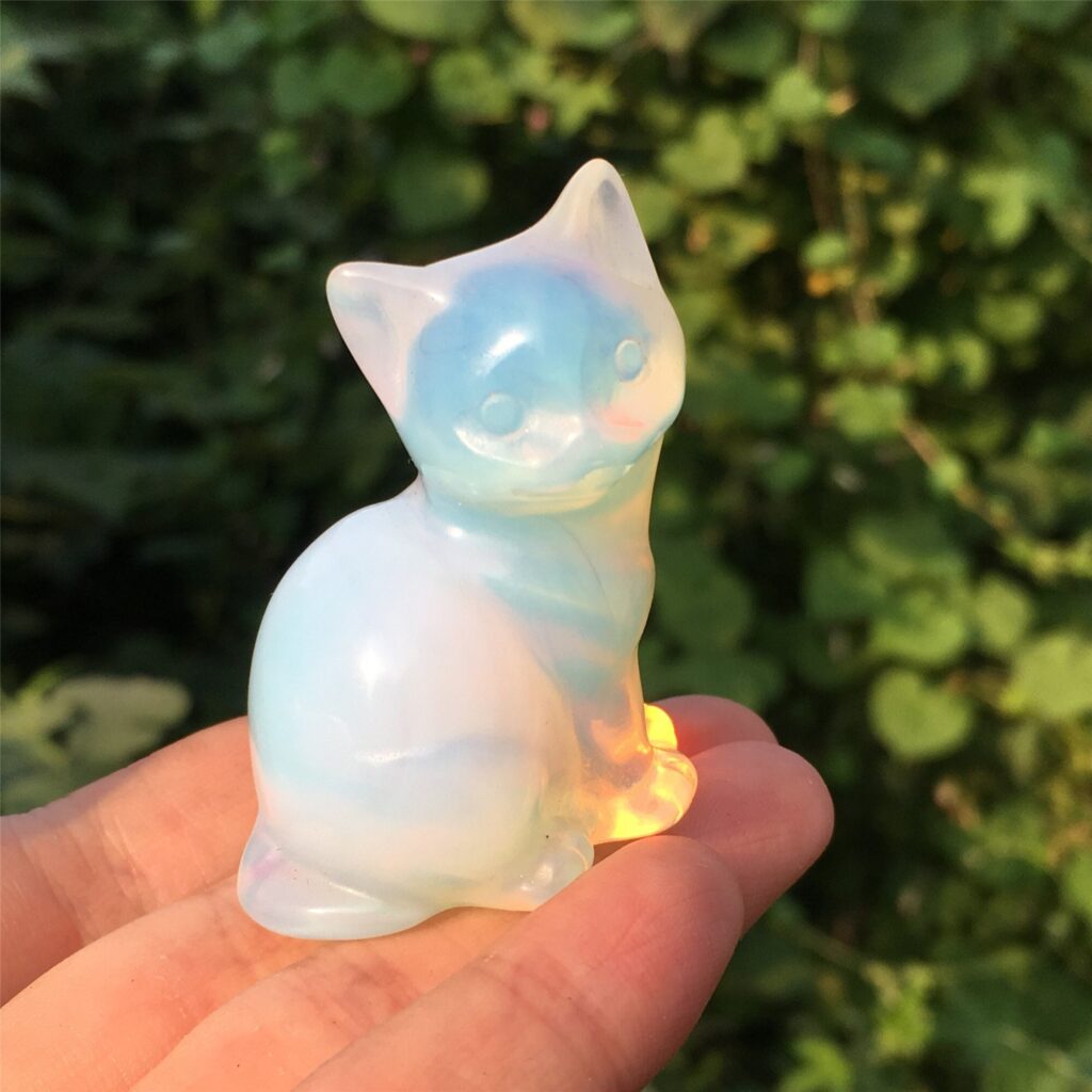 Opalite Cat Crystal Carving