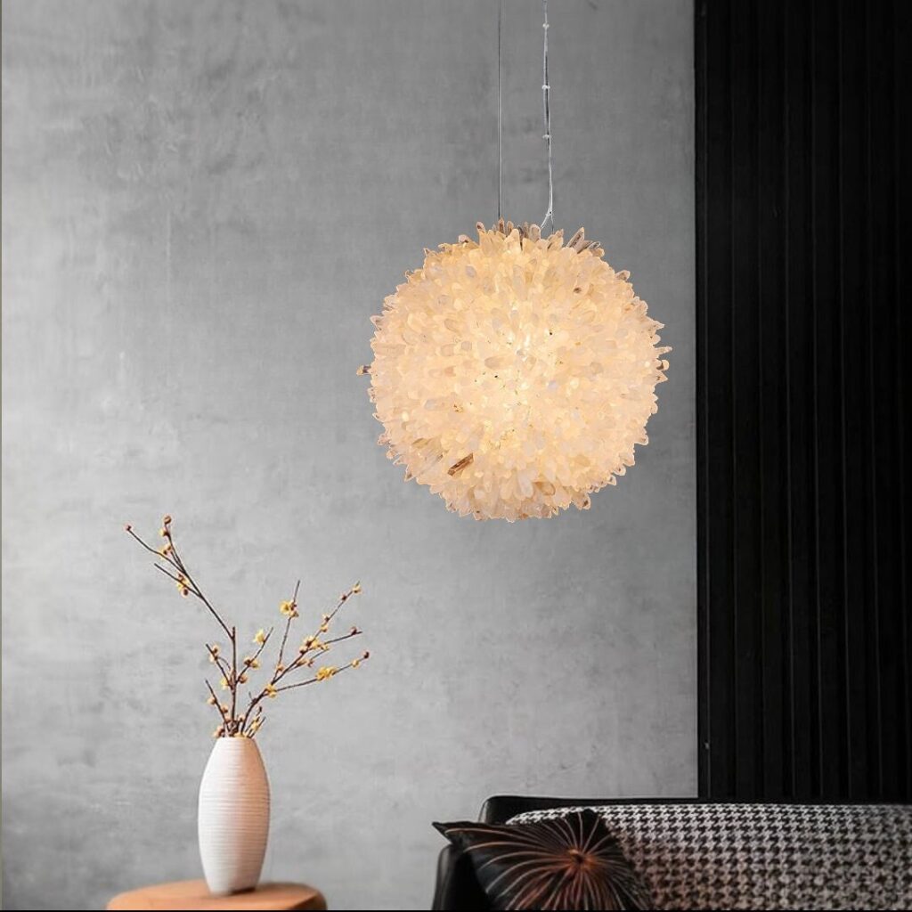 Spherical Thousand Clear Quartz Points Lamp