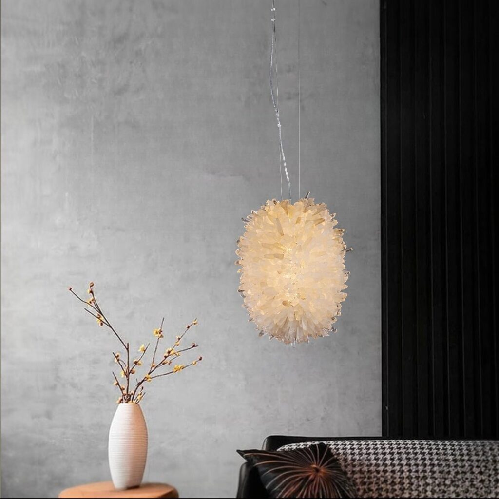 Thousand Clear Quartz Points Oval Pendant Lamp