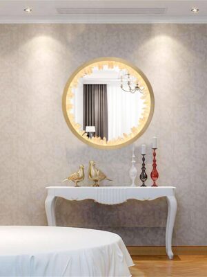 Ringed Large Round Crystal Mirror