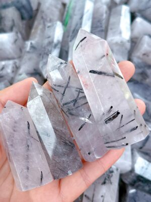 Black Tourmaline in Quartz Crystal Obelisk Tower (Quality A)