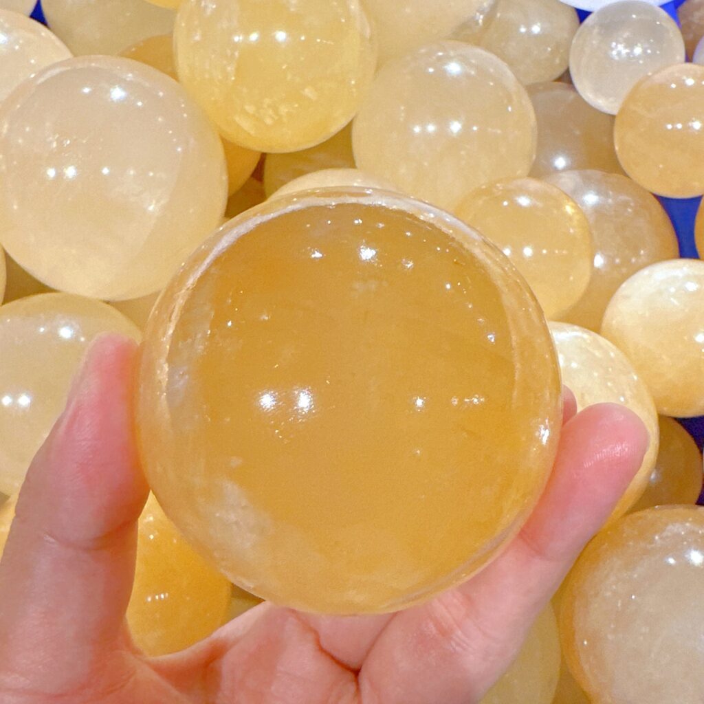 Yellow Calcite Quartz Crystal Sphere