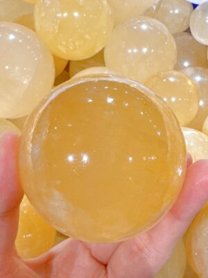 Yellow Calcite Quartz Crystal Sphere