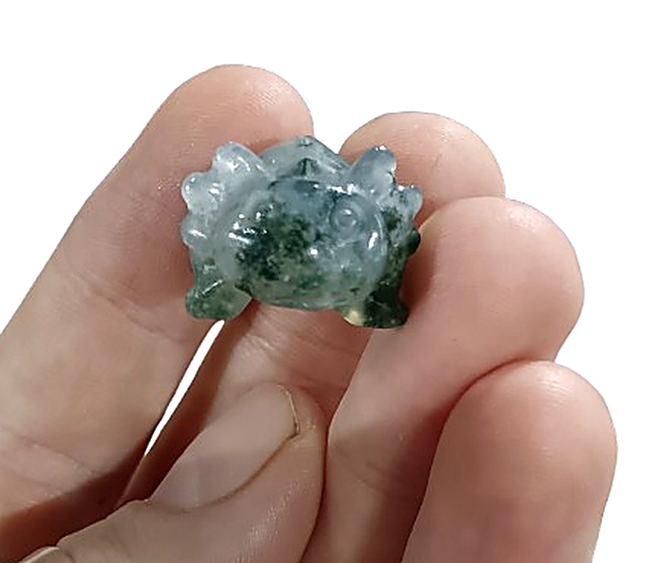 Mini Axolotl Crystal Carving · Moss agate