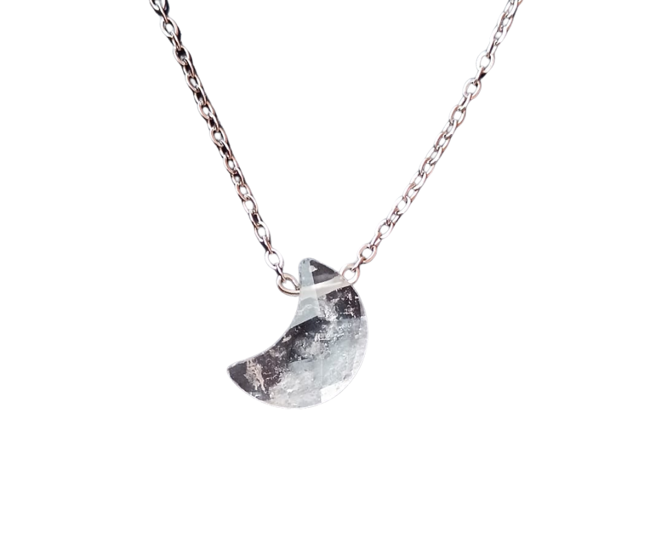 Crescent Moon Silver Crystal Pendant · Silver clear quartz
