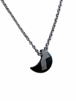 Crescent Moon Silver Crystal Pendant · Silver obsidian
