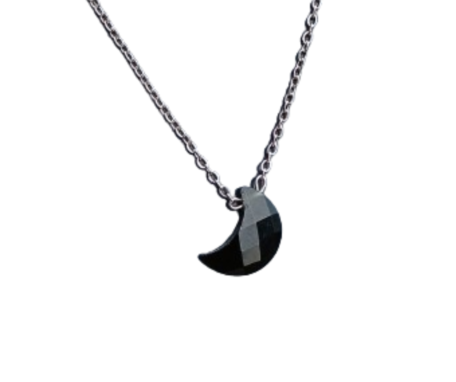 Crescent Moon Silver Crystal Pendant · Silver obsidian