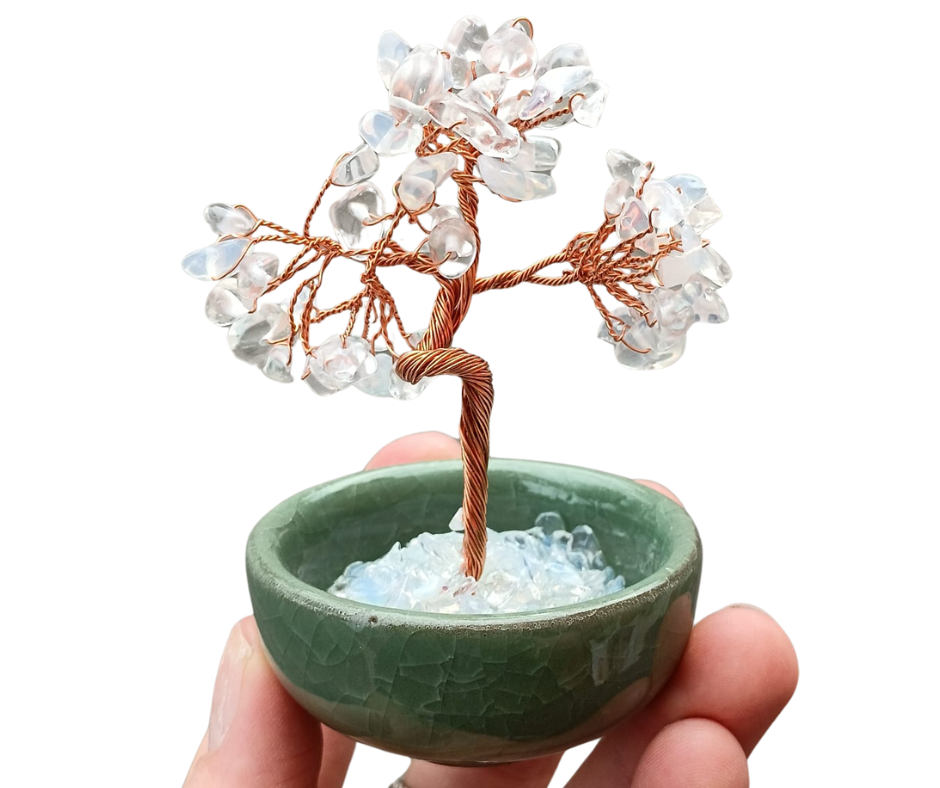 Large Crystal Tree in Terracotta Glazed Pot · Opalite