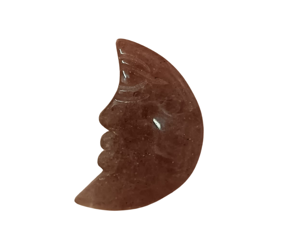 Crystal Crescent Moon with Face · Strawberry Quartz
