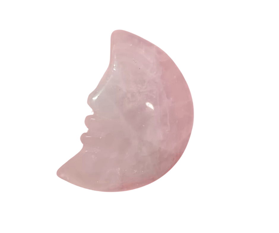 Crystal Crescent Moon with Face · Rose Quartz