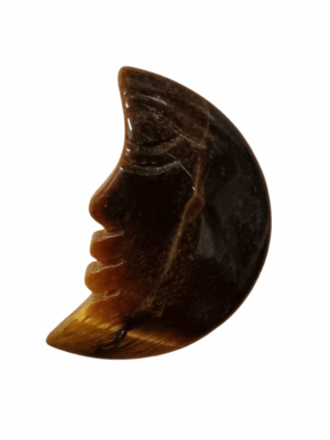 Crystal Crescent Moon with Face · Tiger's eye