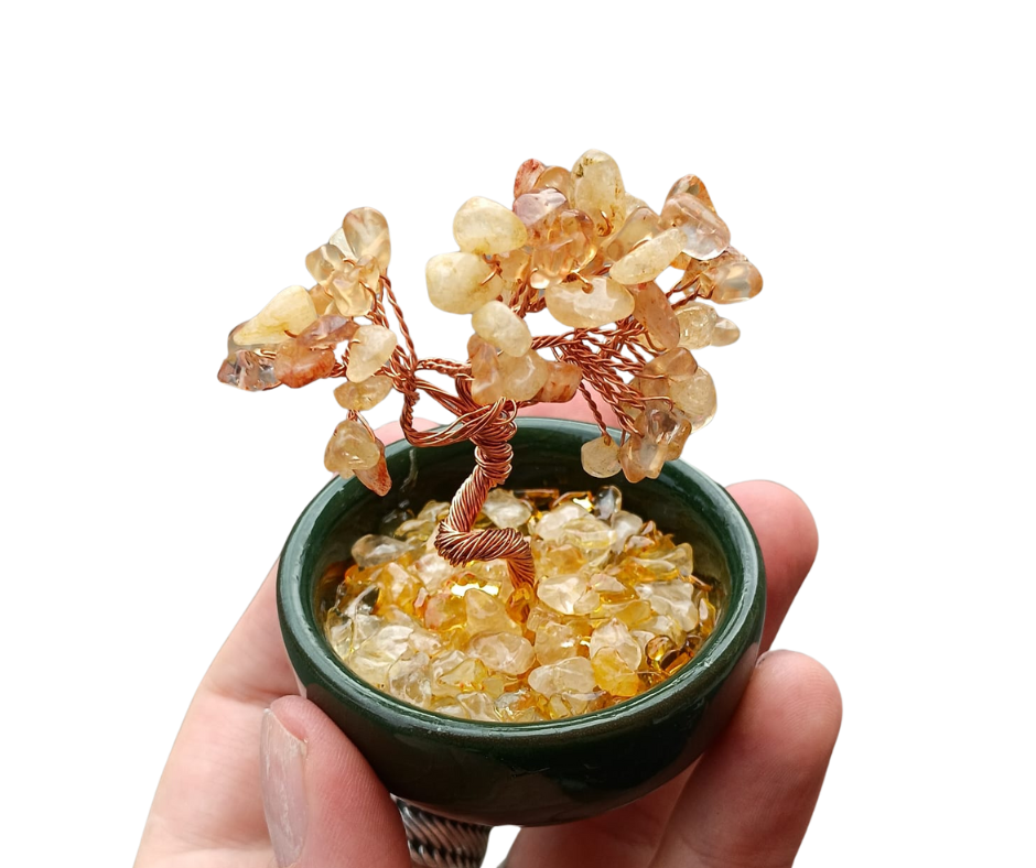 Large Crystal Tree in Terracotta Glazed Pot · Citrine