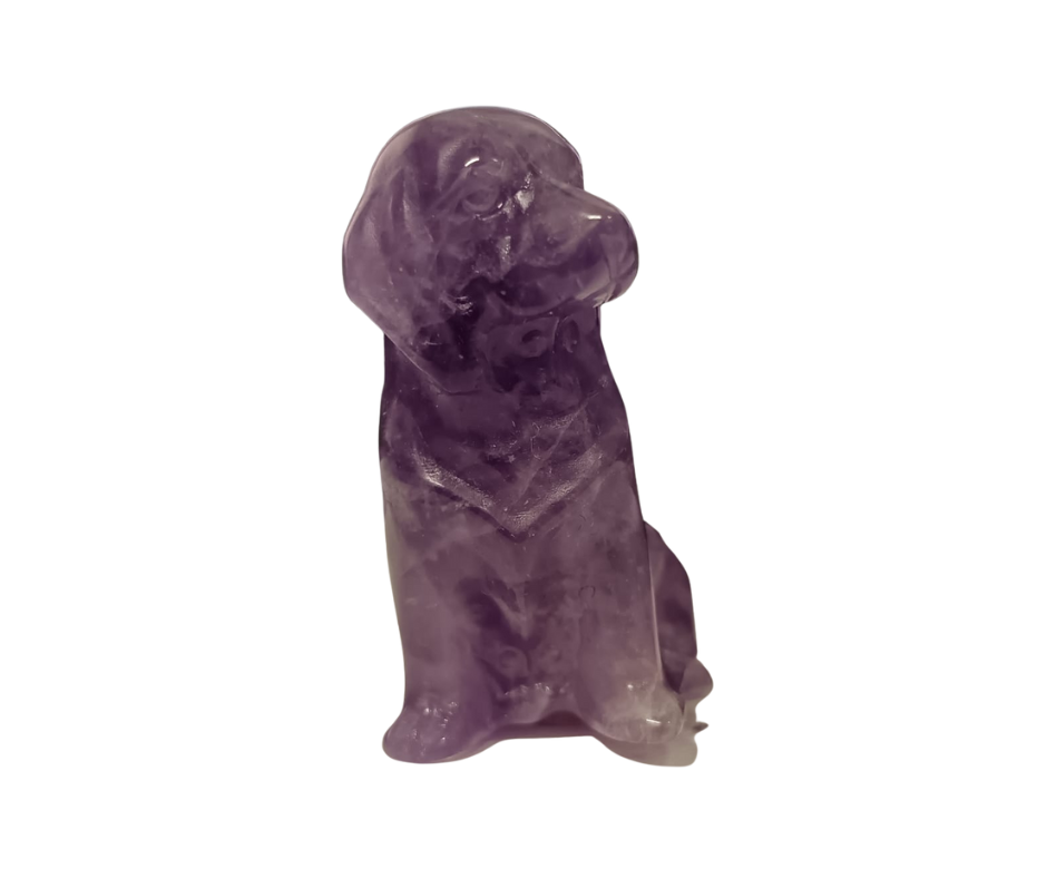 Mini Crystal Dog Carving · Amethyst
