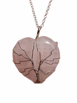 Crystal Heart Pendant with Tree of Life · Rose Quartz