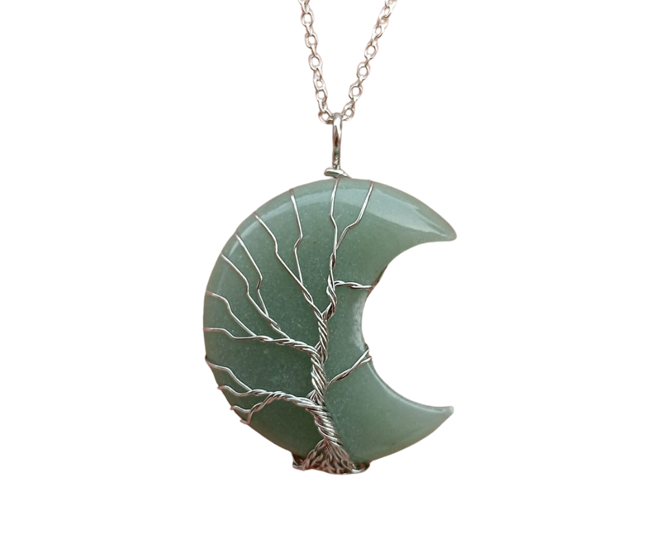 Crystal Moon Pendant with Tree of Life Wrap · Aventurine