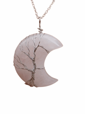 Crystal Moon Pendant with Tree of Life Wrap · Rose Quartz