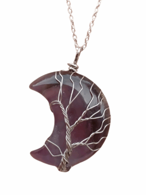 Crystal Moon Pendant with Tree of Life Wrap · Amethyst