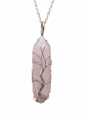 Double Terminated Crystal Tree of Life Pendant · Rose Quartz