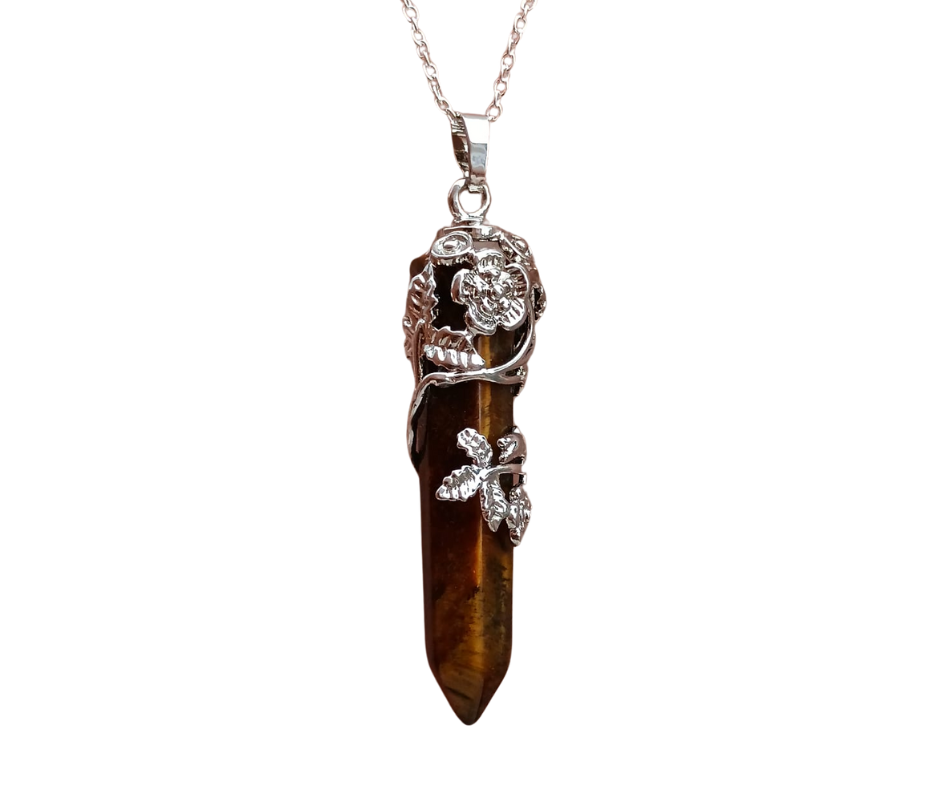 Double Terminated Crystal Rose Pendant · Tigers eye