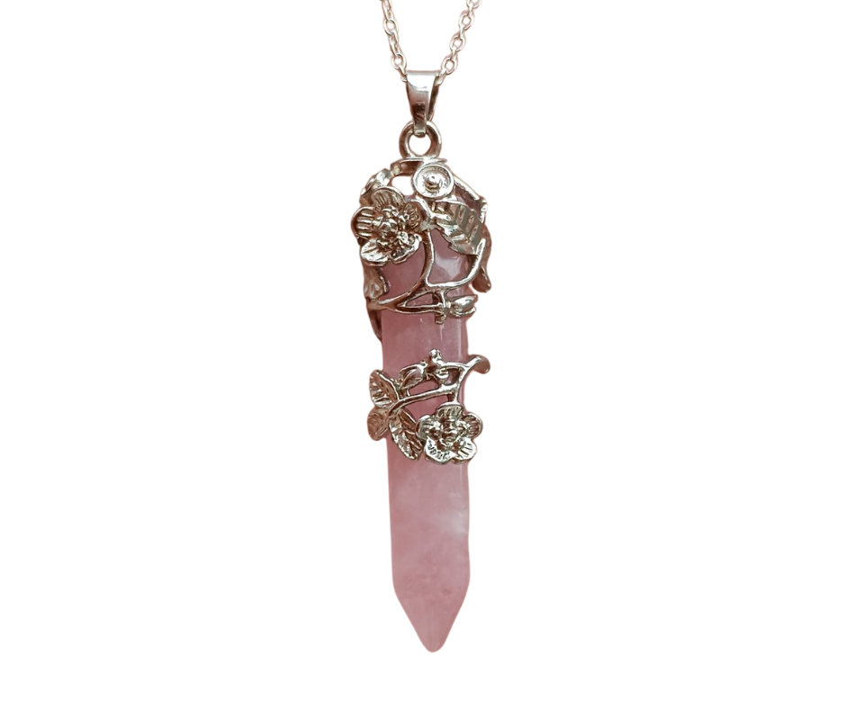 Double Terminated Crystal Rose Pendant · Rose Quartz