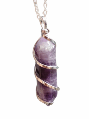 Double Terminated Crystal Pendant with Metal Swirl · Amethyst