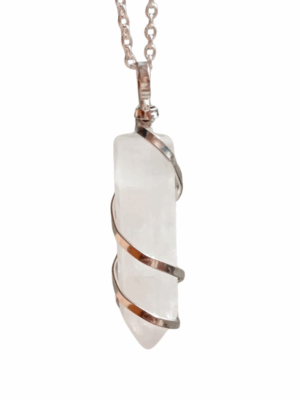 Double Terminated Crystal Pendant with Metal Swirl · Clear Quartz