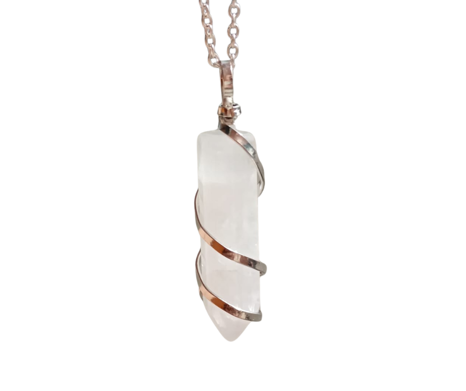 Double Terminated Crystal Pendant with Metal Swirl · Clear Quartz