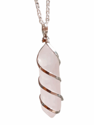 Double Terminated Crystal Pendant with Metal Swirl · Rose Quartz