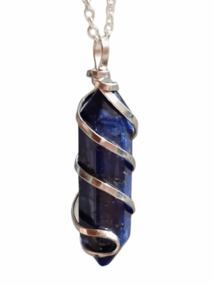 Double Terminated Crystal Pendant with Metal Swirl · Lapis lazuli