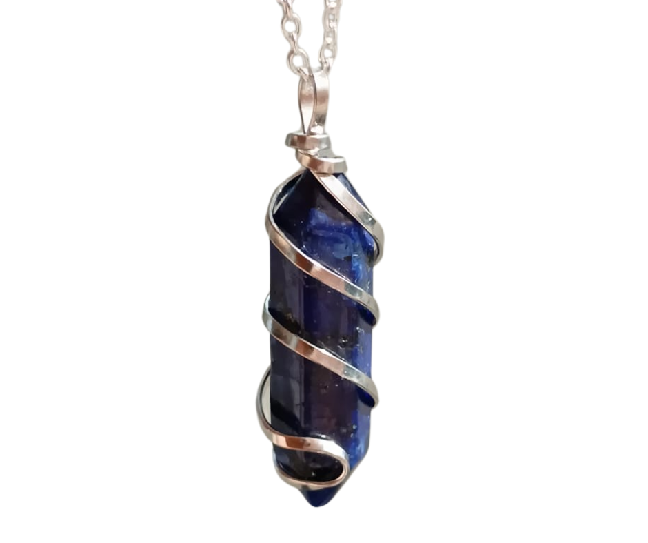 Double Terminated Crystal Pendant with Metal Swirl · Lapis lazuli