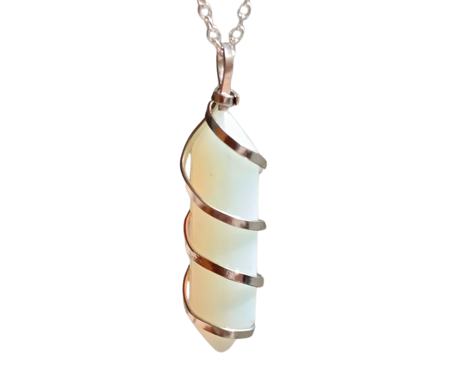 Double Terminated Crystal Pendant with Metal Swirl · Opalite
