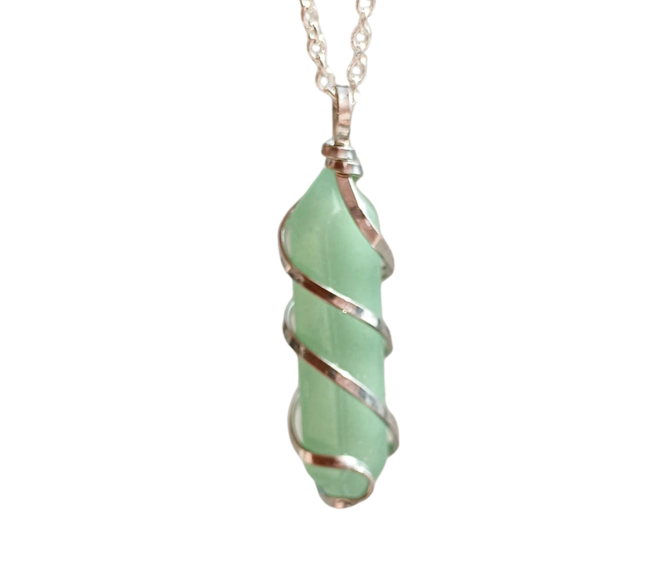 Double Terminated Crystal Pendant with Metal Swirl · Aventurine