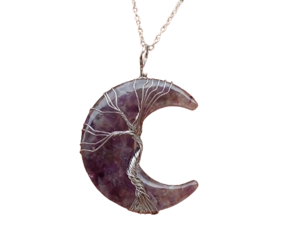 Resin Moon Pendant with Crystal Chips · Amethyst