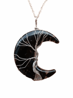 Resin Moon Pendant with Crystal Chips · Obsidian