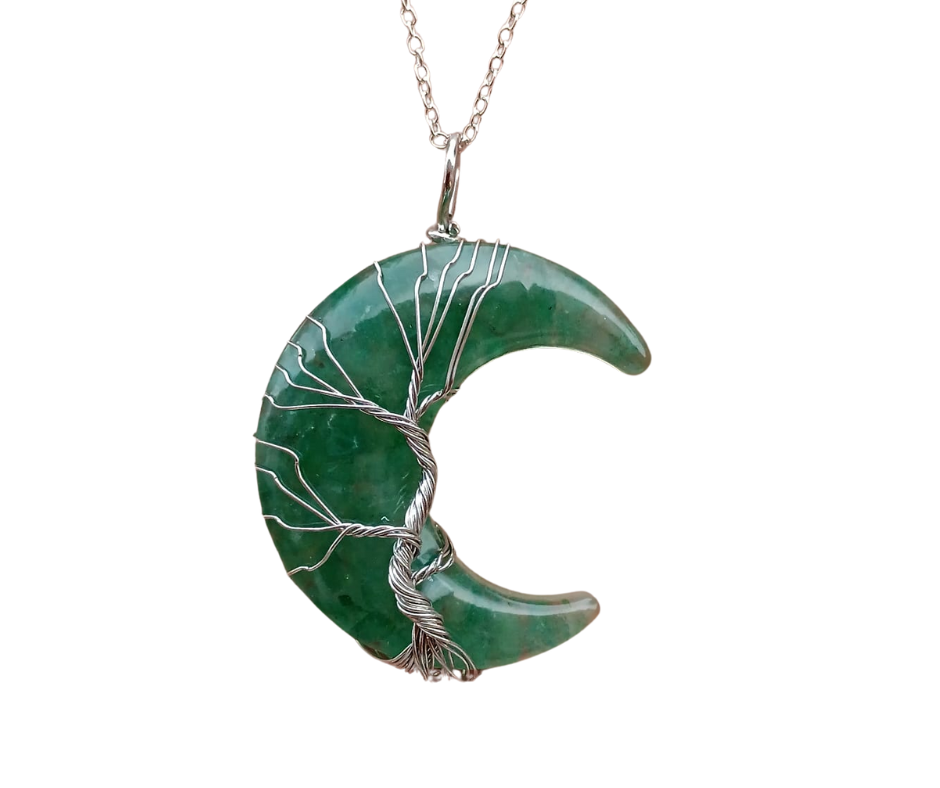 Resin Moon Pendant with Crystal Chips · Aventurine