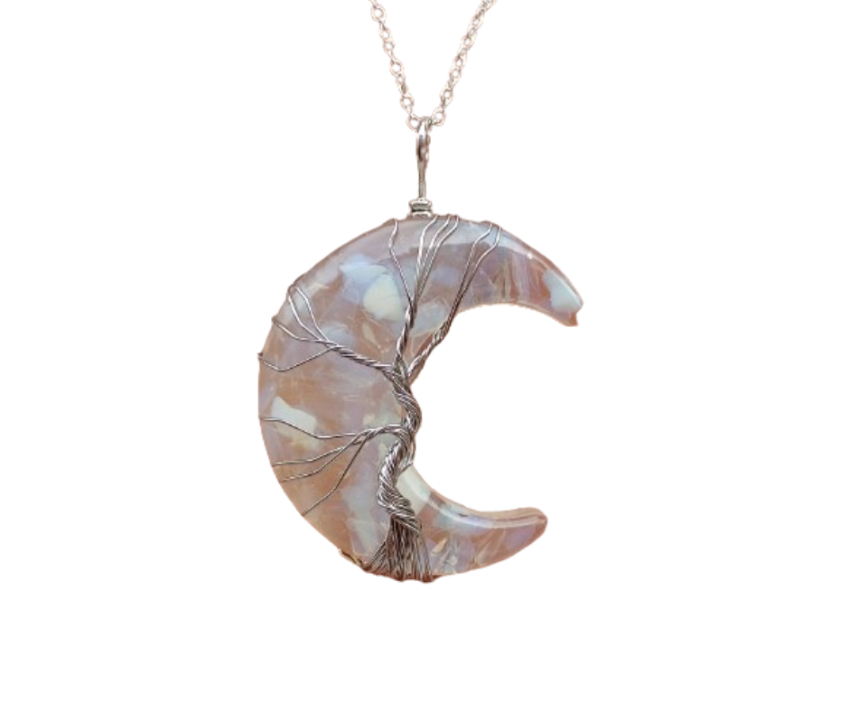 Resin Moon Pendant with Crystal Chips · Opalite