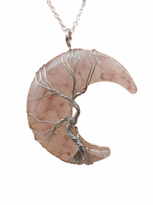 Resin Moon Pendant with Crystal Chips · Rose quartz