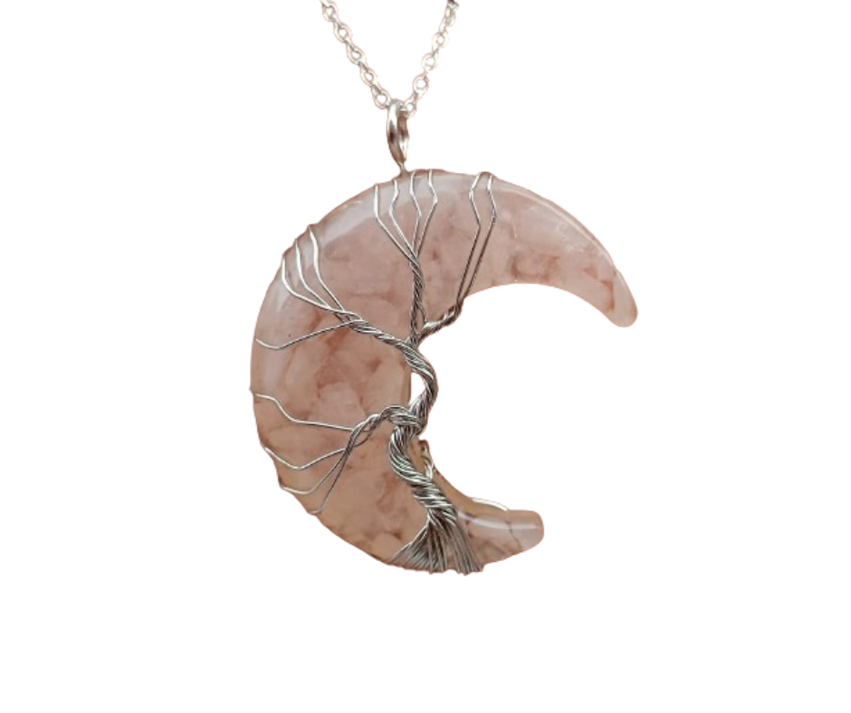 Resin Moon Pendant with Crystal Chips · Rose quartz