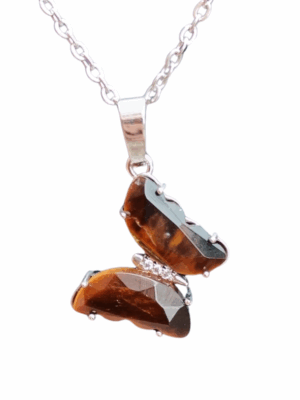 Silver Crystal Butterfly Pendant · Tiger's eye