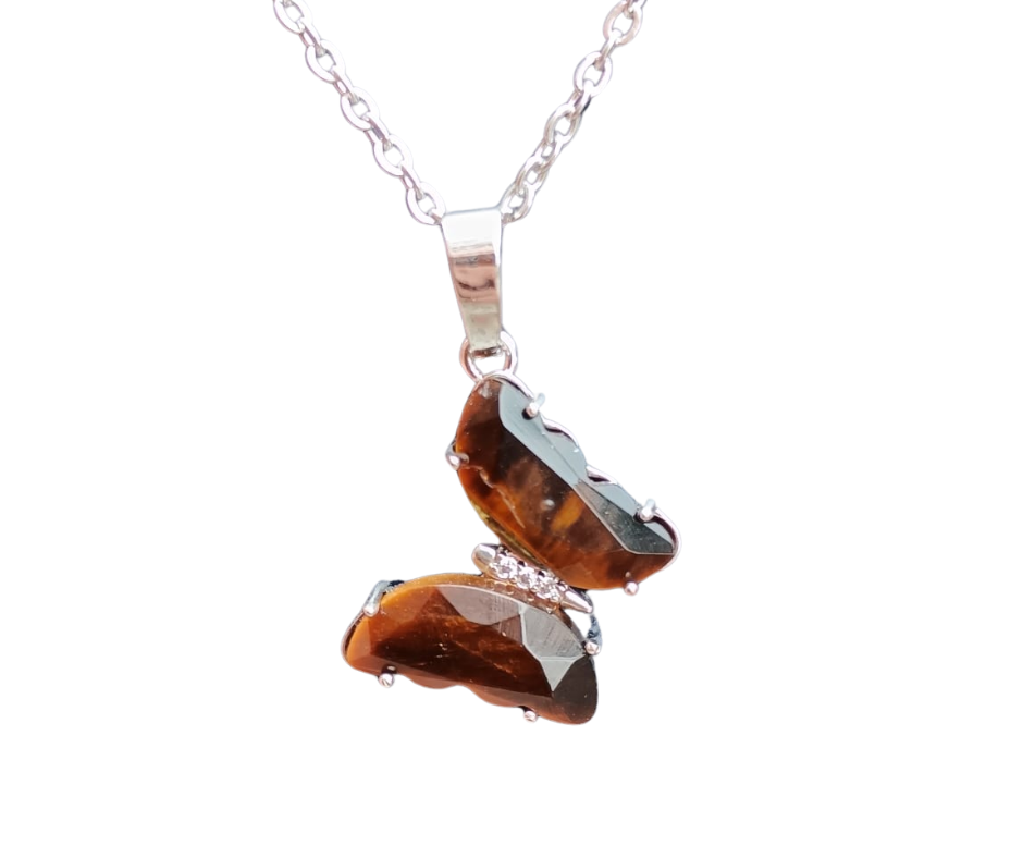 Silver Crystal Butterfly Pendant · Tigers eye