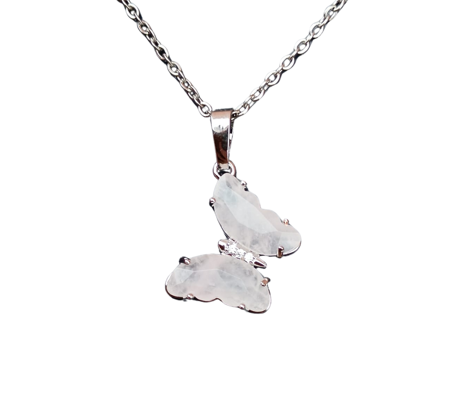 Silver Crystal Butterfly Pendant · Clear Quartz